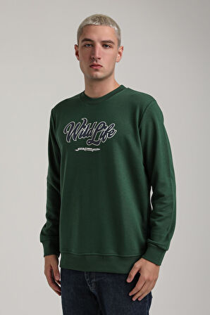 Bisiklet Yaka Yeşil Slim Fit Sweatshirt 24FWM60195