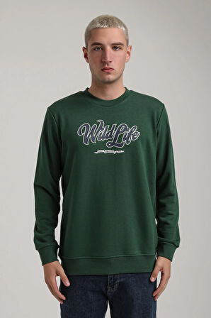 Bisiklet Yaka Yeşil Slim Fit Sweatshirt 24FWM60195