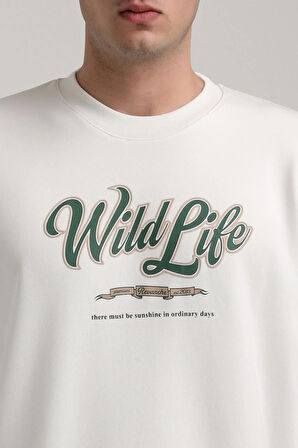 Bisiklet Yaka Ekru Slim Fit Sweatshirt 24FWM60195