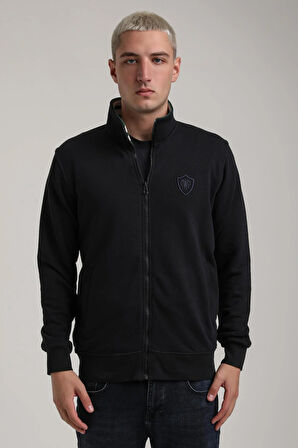 Dik Yaka Lacivert Slim Fit Sweatshirt 24FWM60196