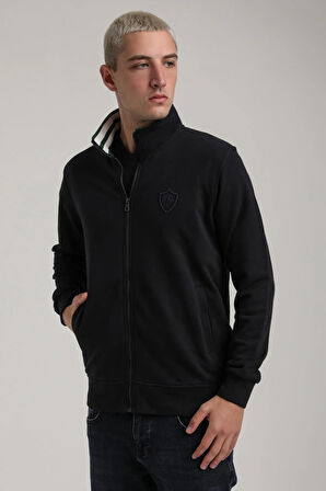 Dik Yaka Lacivert Slim Fit Sweatshirt 24FWM60196
