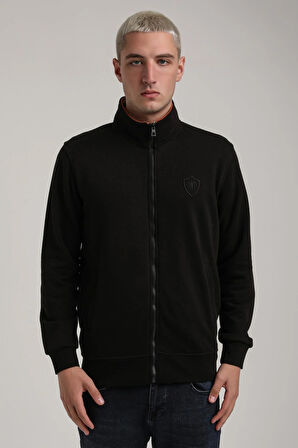 Dik Yaka Siyah Slim Fit Sweatshirt 24FWM60196