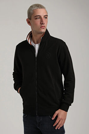 Dik Yaka Siyah Slim Fit Sweatshirt 24FWM60196