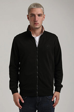 Dik Yaka Siyah Slim Fit Sweatshirt 24FWM60196
