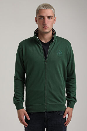 Dik Yaka Yeşil Slim Fit Sweatshirt 24FWM60196