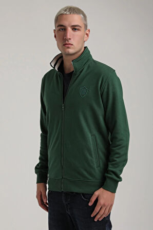 Dik Yaka Yeşil Slim Fit Sweatshirt 24FWM60196