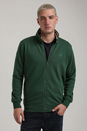Dik Yaka Yeşil Slim Fit Sweatshirt 24FWM60196