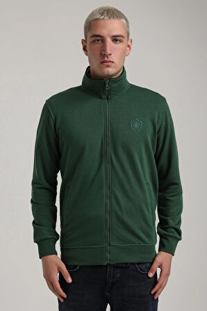 Dik Yaka Yeşil Slim Fit Sweatshirt 24FWM60196
