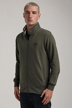 Dik Yaka Haki Slim Fit Sweatshirt 24FWM60196