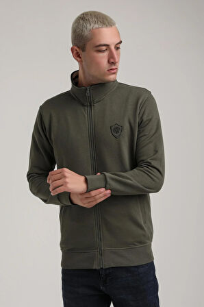 Dik Yaka Haki Slim Fit Sweatshirt 24FWM60196