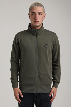 Dik Yaka Haki Slim Fit Sweatshirt 24FWM60196