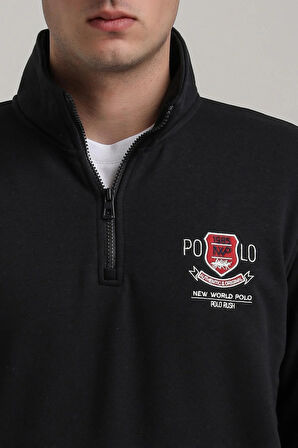 Dik Yaka Lacivert Slim Fit Sweatshirt 24FWM60198