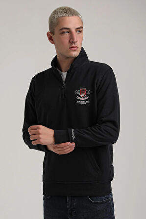 Dik Yaka Lacivert Slim Fit Sweatshirt 24FWM60198