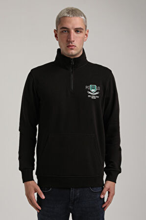 Dik Yaka Siyah Slim Fit Sweatshirt 24FWM60198