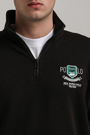 Dik Yaka Siyah Slim Fit Sweatshirt 24FWM60198