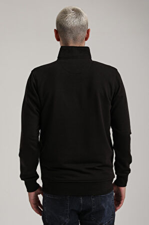 Dik Yaka Siyah Slim Fit Sweatshirt 24FWM60198