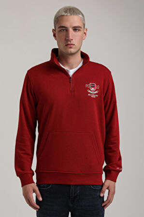 Dik Yaka Bordo Slim Fit Sweatshirt 24FWM60198