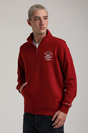 Dik Yaka Bordo Slim Fit Sweatshirt 24FWM60198