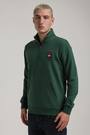 Dik Yaka Yeşil Slim Fit Sweatshirt 24FWM60198
