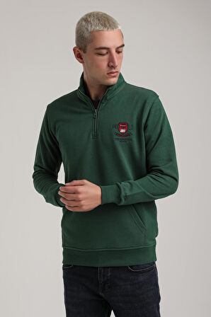 Dik Yaka Yeşil Slim Fit Sweatshirt 24FWM60198