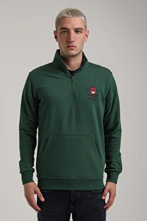 Dik Yaka Yeşil Slim Fit Sweatshirt 24FWM60198