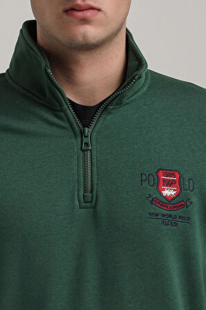 Dik Yaka Yeşil Slim Fit Sweatshirt 24FWM60198