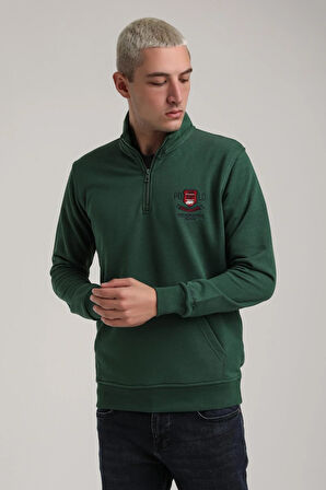 Dik Yaka Yeşil Slim Fit Sweatshirt 24FWM60198