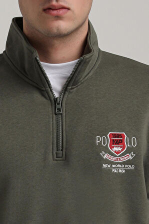 Dik Yaka Haki Slim Fit Sweatshirt 24FWM60198