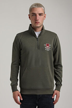 Dik Yaka Haki Slim Fit Sweatshirt 24FWM60198