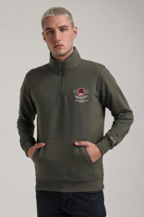 Dik Yaka Haki Slim Fit Sweatshirt 24FWM60198