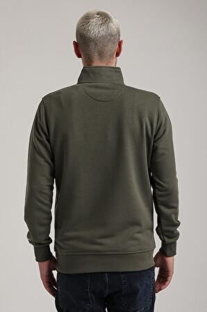 Dik Yaka Haki Slim Fit Sweatshirt 24FWM60198