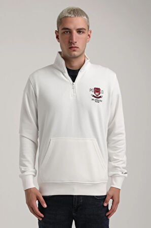 Dik Yaka Ekru Slim Fit Sweatshirt 24FWM60198