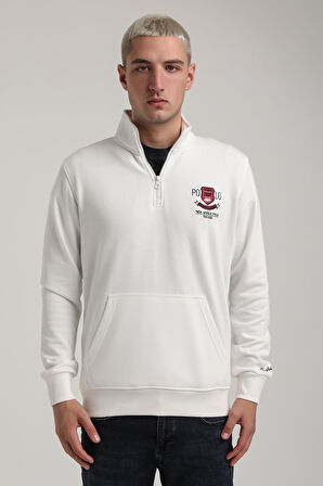 Dik Yaka Ekru Slim Fit Sweatshirt 24FWM60198