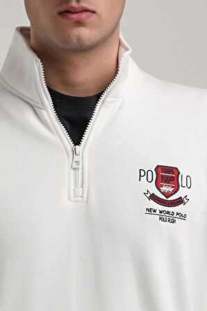 Dik Yaka Ekru Slim Fit Sweatshirt 24FWM60198