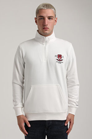 Dik Yaka Ekru Slim Fit Sweatshirt 24FWM60198