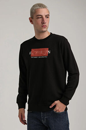 Bisiklet Yaka Siyah Slim Fit Sweatshirt 24FWM60201