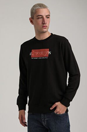 Bisiklet Yaka Siyah Slim Fit Sweatshirt 24FWM60201
