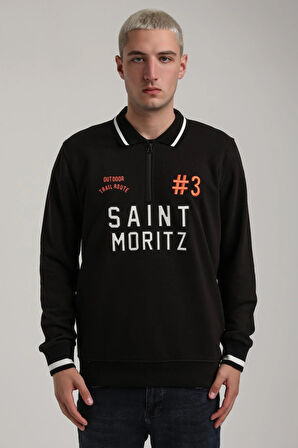 Bisiklet Yaka Siyah Slim Fit Sweatshirt 24FWM60207