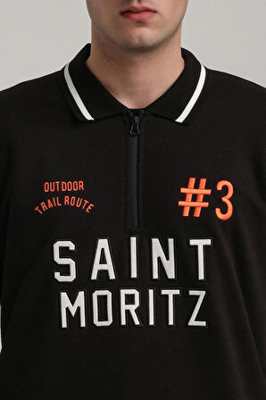 Bisiklet Yaka Siyah Slim Fit Sweatshirt 24FWM60207