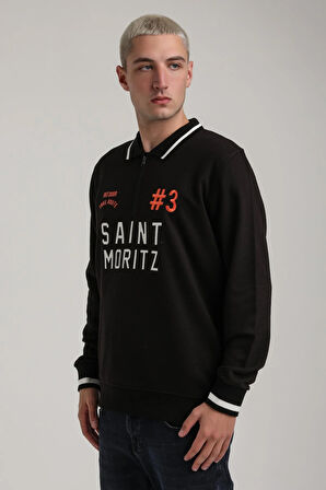 Bisiklet Yaka Siyah Slim Fit Sweatshirt 24FWM60207