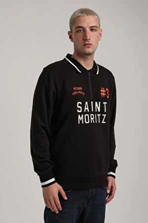 Bisiklet Yaka Siyah Slim Fit Sweatshirt 24FWM60207