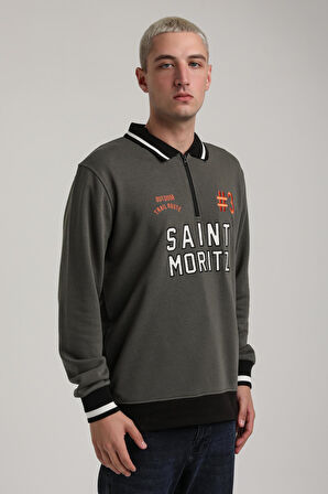 Bisiklet Yaka Haki Slim Fit Sweatshirt 24FWM60207