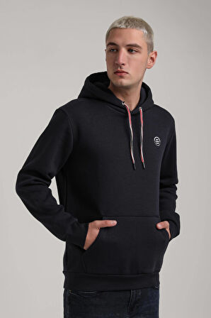 Kapüşonlu Lacivert Slim Fit Full-Zip Sweatshirt 24FWM64084