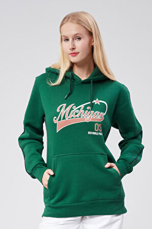 Kapüşonlu Kadın Yeşil Slim Fit Sweatshirt 24FWW64079