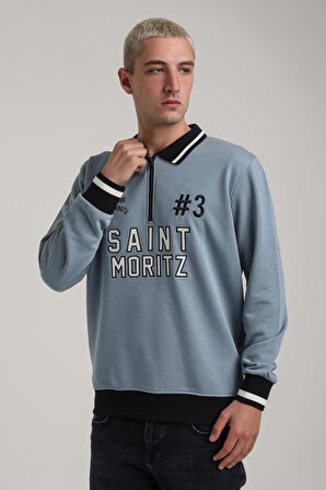 Bisiklet Yaka Mavi Slim Fit Sweatshirt 24FWM60207
