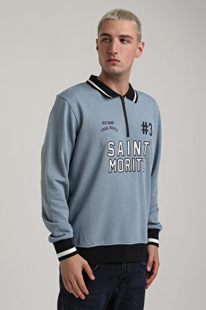 Bisiklet Yaka Mavi Slim Fit Sweatshirt 24FWM60207
