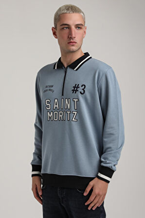 Bisiklet Yaka Mavi Slim Fit Sweatshirt 24FWM60207
