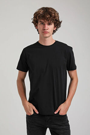 Siyah Slim Fit Basic Pamuklu Tişört 25SSM20341
