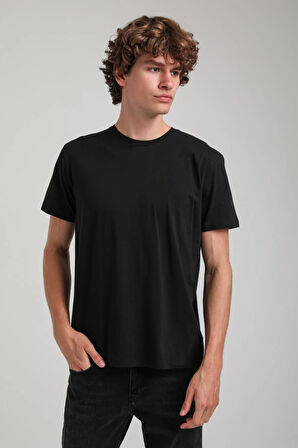 Siyah Slim Fit Basic Pamuklu Tişört 25SSM20341