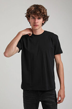 Siyah Slim Fit Basic Pamuklu Tişört 25SSM20341